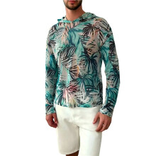 Heren Zomer Hoodie - Lichtgewicht UV-Bescherming Viskleding, Sneldrogend Vochtregulerend Rash Guard Blauwe & Witte Bladeren M
