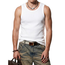 Heren Zomer Tanktop Scoop Hals Workout Spier Tank T-Shirt Mouwloos Wit M