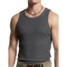 Heren Zomer Tanktop Scoop Hals Workout Spier Tank T-Shirt Mouwloos Grijs M