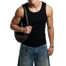 Heren Zomer Tanktop Scoop Hals Workout Spier Tank T-Shirt Mouwloos Zwart M
