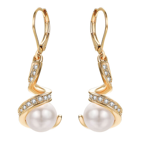 Pearl Dangle Earrings Rose Gold Plated Leverback