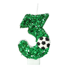 Green Soccer Number 3 Candle 9th Birthday Sequin Cake Topper