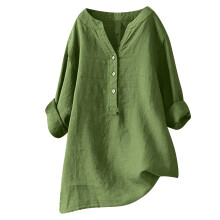 Awdenio Women's V-Neck Long Sleeve Cotton Linen Tunic Shirt