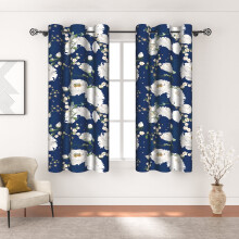 Blue blackout curtains vintage white floral 2 pieces 42x63