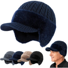 Baseball Beanie Fur-Lined Warm Knitted Hat with Ear Flaps