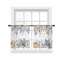 Orange Blue Fall Sheer Curtains 52x45 Floral Voile Drapes 2