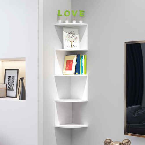3-Tier Corner Bookshelf White Open Shelf Organizer