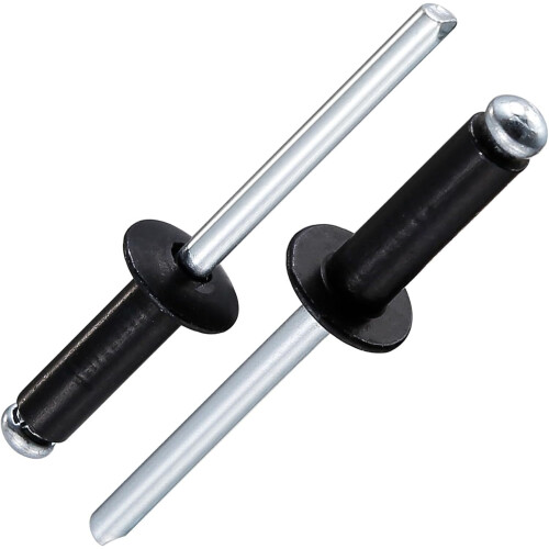 500pcs Black Aluminum Blind Rivets Assortment Kit - Open End Pop Rivets 1