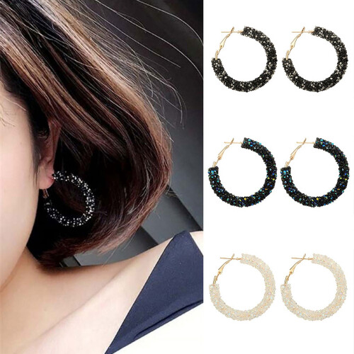 Lady Elegant Round Hoop Earrings White 1