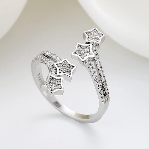 CZ Star Ring for Women Sterling Silver Plated Adjustable 2