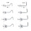 Stainless Steel Crystal Nose Stud Set L-Shaped 8 Pieces 2