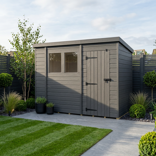 10x4 Pent Composite Shed Tanalised (Single Door, With Windows)
