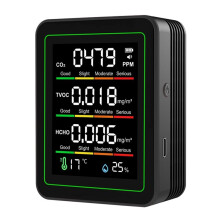Indoor Air Quality Monitor,CO2 Monitor/Temperature/Formaldehyde Detector/Humidity TVOC for Rooms,Grow Tents Black