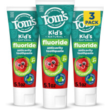 Tom's of Maine Natural Kids Fluoride Toothpaste, 3 Pack, For Kids Ages 2 and Up, Great Toddler Toothpastes, Silly Strawberry, 5.1 oz