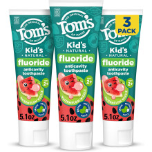 Tom's of Maine Natural Kids Fluoride Toothpaste, 3 Pack, For Kids Ages 2 and Up, Great Toddler Toothpastes, Watermelon Wiggle, 5.1 oz
