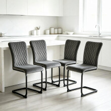 4PCS Dining Chairs Velvet Cantilever Chairs Grey