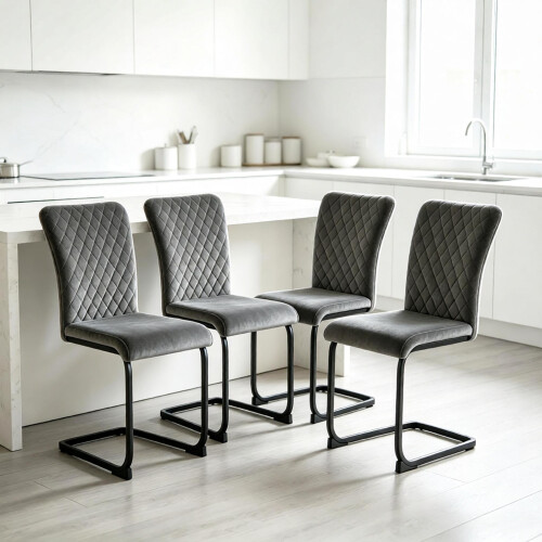 AINPECCA 4PCS Dining Chairs Velvet Cantilever Chairs Grey