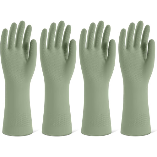 Rubber Dishwashing Gloves Reusable 4 Pairs Flocked Lining