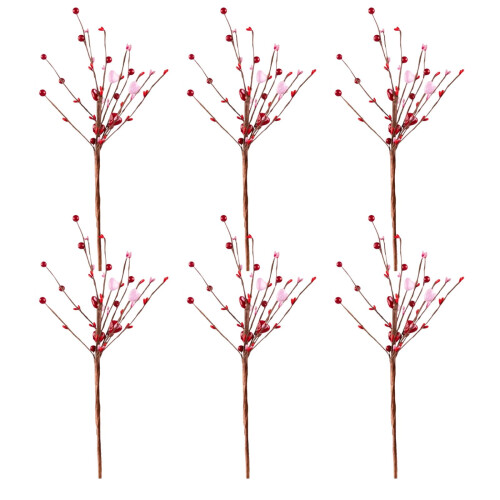 Red Berry Stems Heart-Shaped Picks 12 pcs