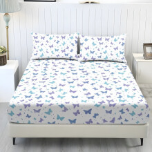 Butterfly White Printed Bedding Sheets Full Size Soft