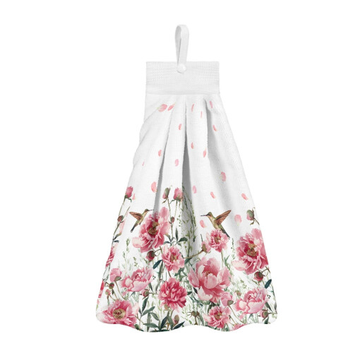 Hummingbird Flower Kitchen Hand Towels with Hanging Loops