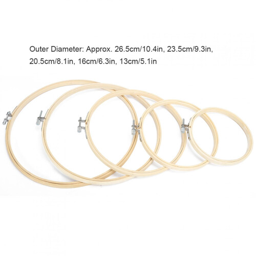 LAFGUR Embroidery Hoop Round Bamboo 5 Pcs