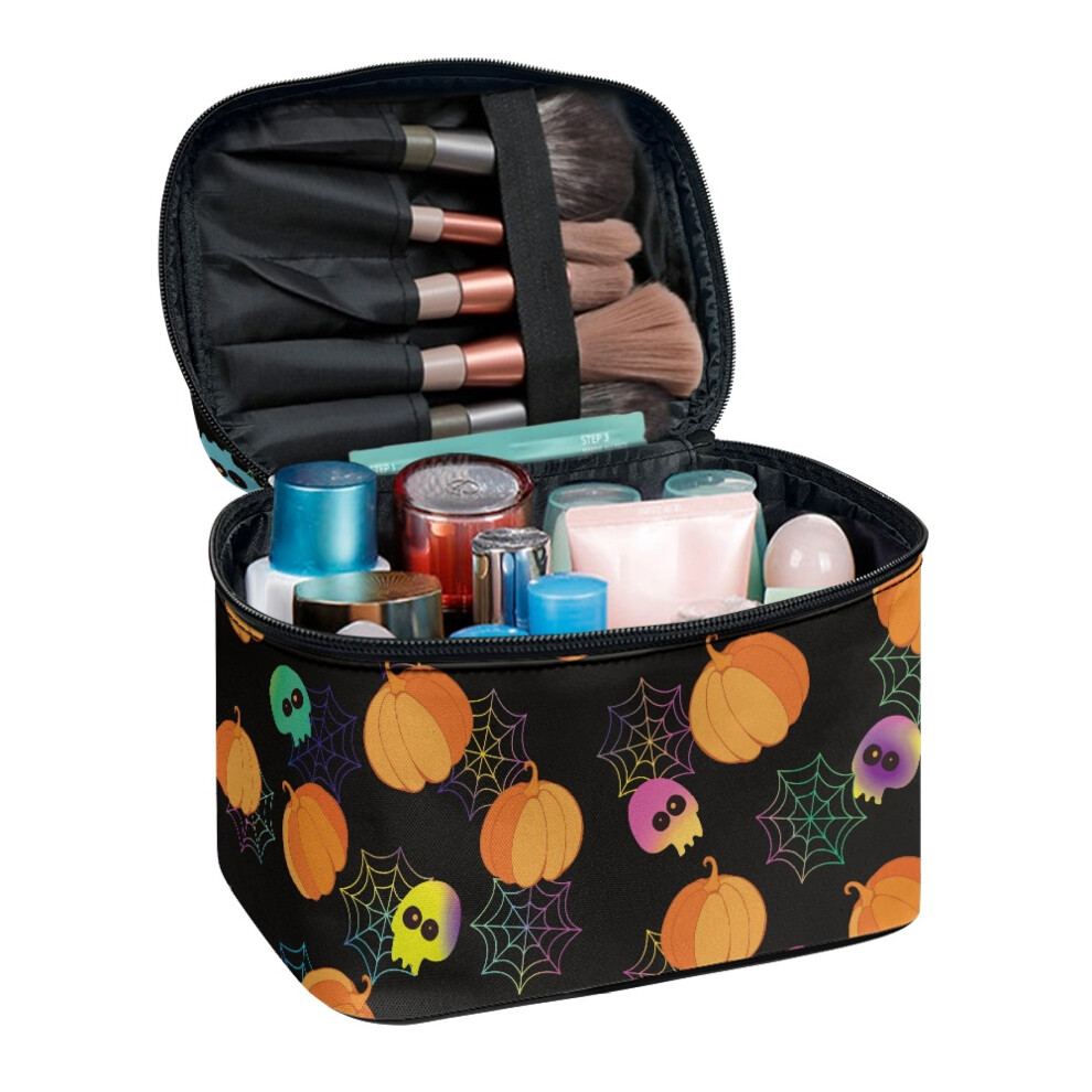 Pumpkin Spider Web Makeup Bag Portable Travel Organizer