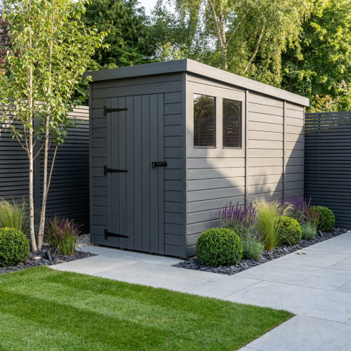4x9 Pent Composite Shed Tanalised (Single Door, With Windows)