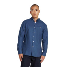 (S, Deep Blue) Farah Mens Vintage Oxford Long-Sleeved Button-Down Shirt