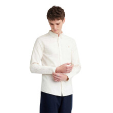 (L, Ecru) Farah Mens Vintage Oxford Long-Sleeved Button-Down Shirt