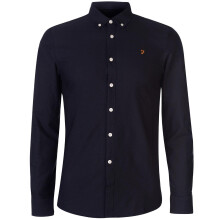 (M, Navy) Farah Mens Vintage Oxford Long-Sleeved Button-Down Shirt