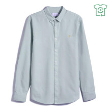 (L, Jade) Farah Mens Vintage Oxford Long-Sleeved Button-Down Shirt