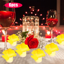 LED Tea Lights with Rose Petals 6-Pack Flameless Candles