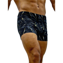 Mens Swimming Contrast Color Side Stripe Drawstring Slim Fit Square Leg Swim Trunks Flower Color XL