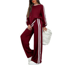 Trainingspakken voor Dames, 2-Delig, Top met Ronde Hals en Lange Mouwen, Joggingbroek met Wijde Pijpen Rood XXXL