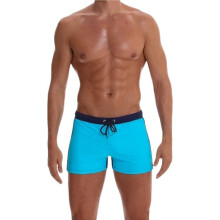Mens Swimming Contrast Color Side Stripe Drawstring Slim Fit Square Leg Swim Trunks 4510 Lake M