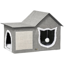 Maison pour chat avec griffoir, balle de jeu et grotte douillette pour dormir