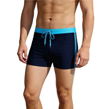 Heren Zwembroek met Contrasterende Zijstrepen en Trekkoord, Slim Fit en met Rechte Pijpen Zwart Meerblauw L