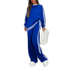 Trainingspakken voor Dames, 2-Delig, Top met Ronde Hals en Lange Mouwen, Joggingbroek met Wijde Pijpen Blauw XXL