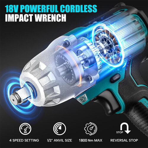 1/2" Brushless Impact Wrench 520N.m Replace 2
