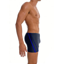 Mens Swimming Contrast Color Side Stripe Drawstring Slim Fit Square Leg Swim Trunks Black XL