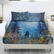 Wolf Print King Size Bedding Set Moonlit Forest Floral