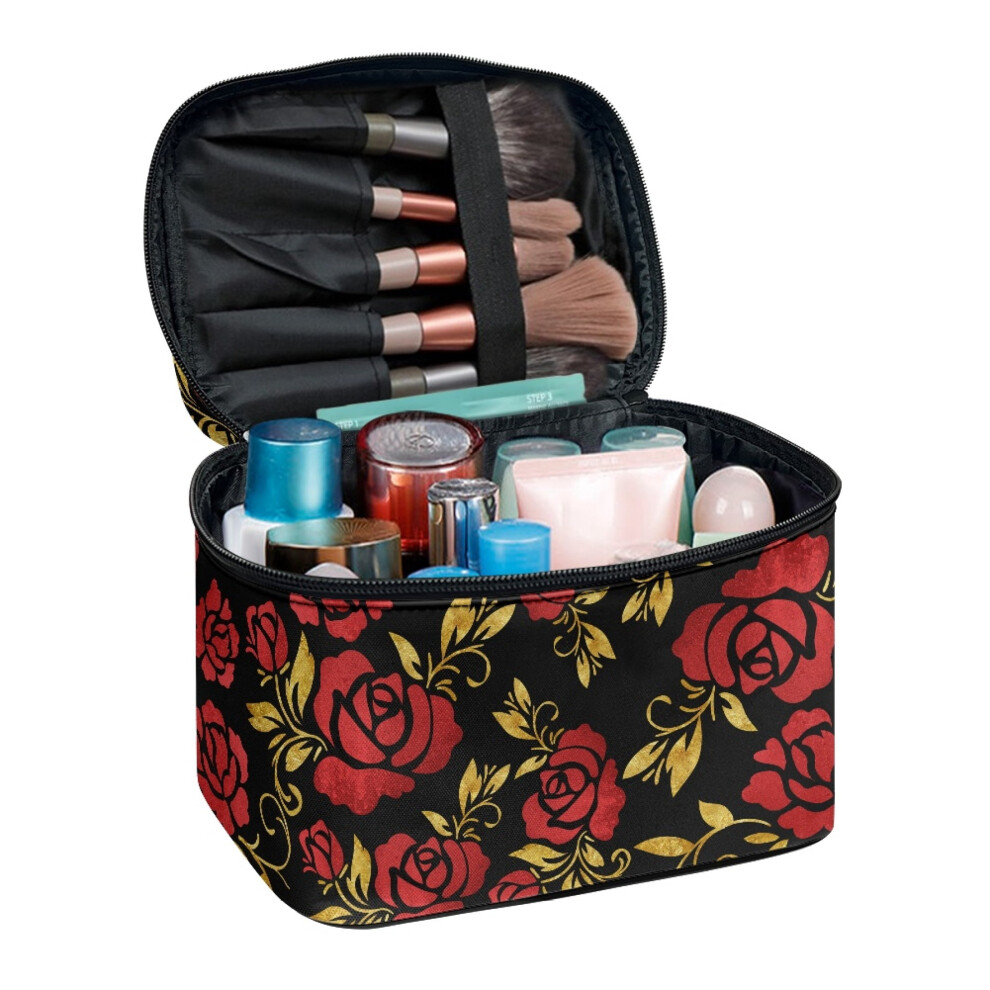 Red Rose Gold Travel Makeup Organizer 8.86"x6.5"x5.9"