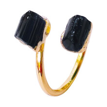 Black Adjustable Finger Ring with Gold Plating and October