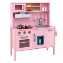 Cocina infantil de madera con microondas, color rosa, 72 x 30 x 90 cm