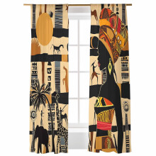 Sheer Curtains African Giraffe Elephant Beige Voile 2