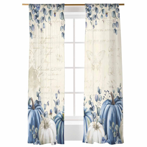 Blue and White Sheer Curtains 52 x 84 in Light Filtering