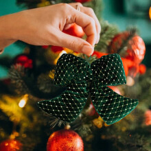 Flocked Velvet Christmas Bow Ornament Green 18 inch
