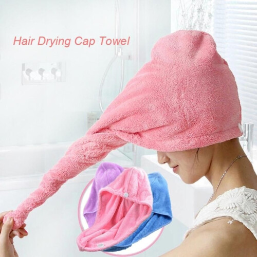 (Blue)absorbent Hair Drying Cap Thick Quick Dry Bath Towel Cap Plush Solid Color 1