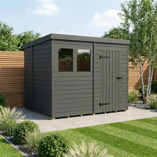 8x6 Pent Composite Shed Tanalised (Single Door, With Windows)